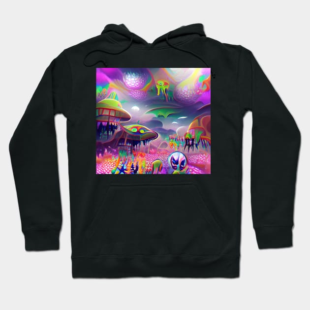 Psychedelic Alien Landscape Hoodie by Mihadom